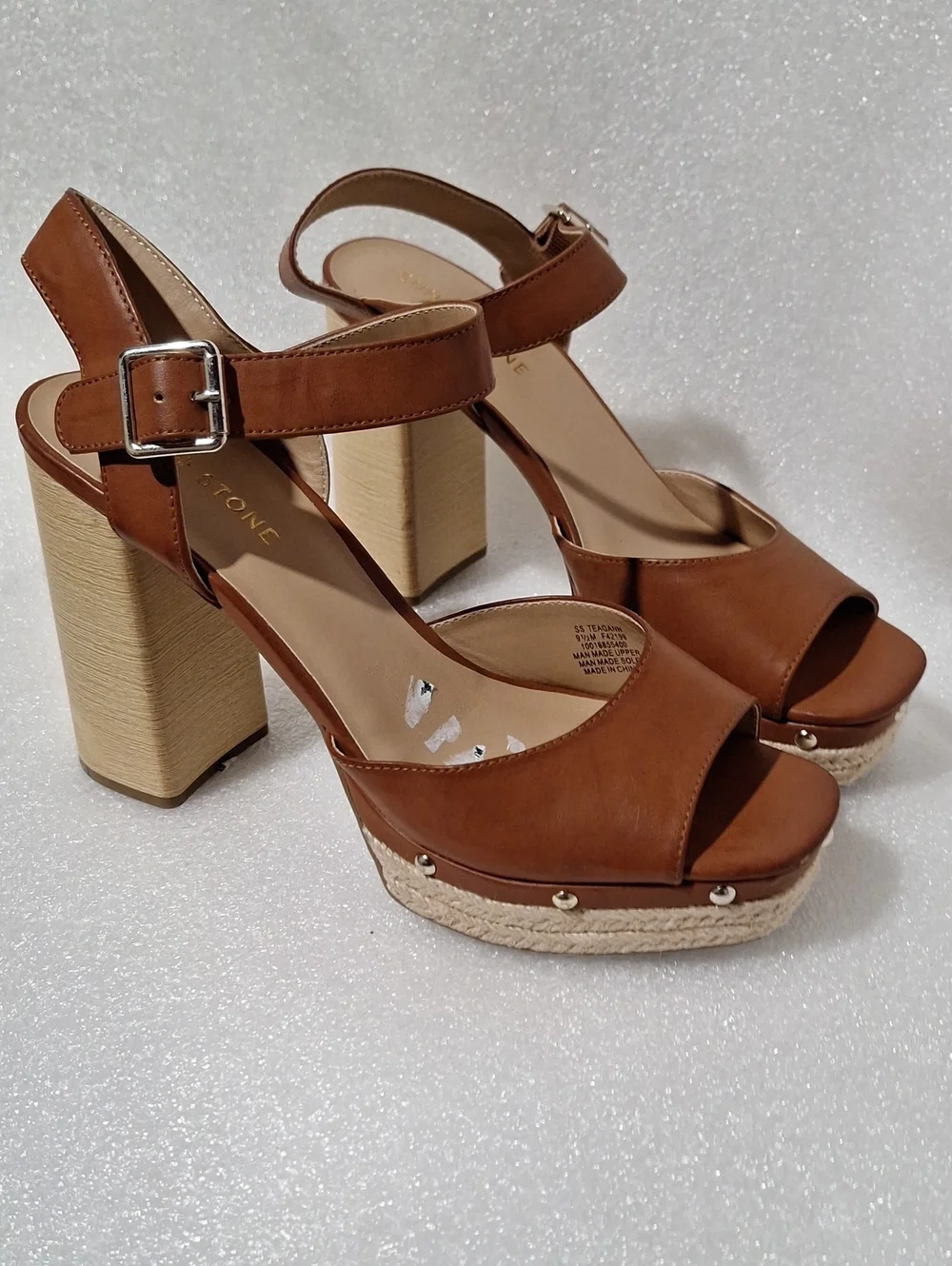 Women's Tan Platform Espadrille Sandals with Ankle Strap